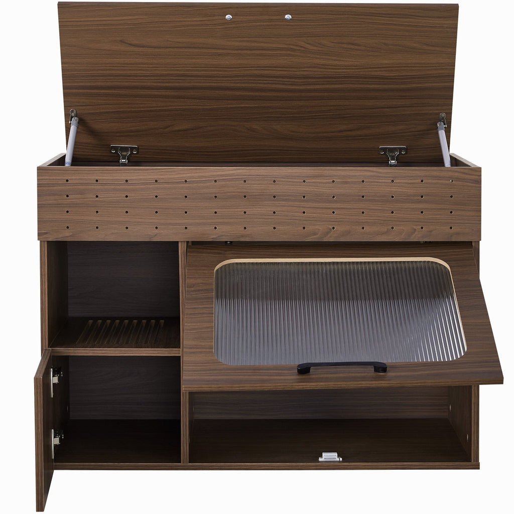 Furniture Style Multi-Use Cat Litter Box House with Storage
